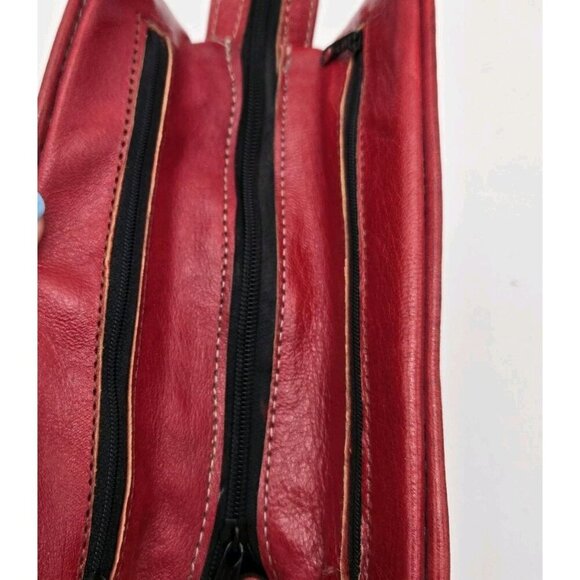 Western Floral Print Embossed Purse Bright Red Strap Worn 10 X 9 X 5 Pockets - Picture 5 of 7